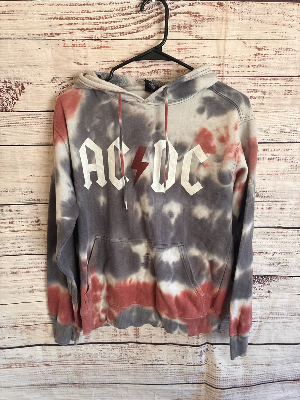 AC/DC Men's Tie-Dye Pullover Band Hoodie - Gray & Rust Small